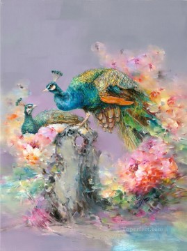 花 鳥 Painting - 花の孔雀 花の枝 鳥